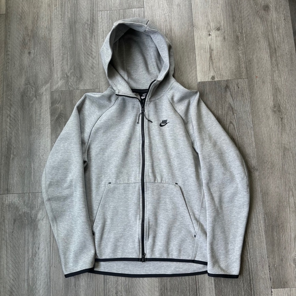 Nike Gray Full Zip Hoodie Sweatshirt mens Medium Black Trim Logo